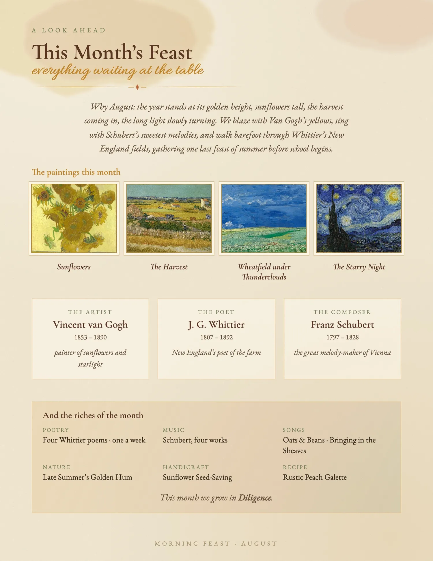 August Morning Feast — The month's lineup at a glance