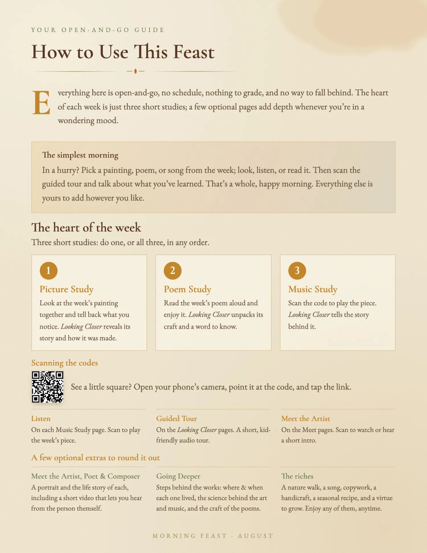 August Morning Feast — How to use your guide