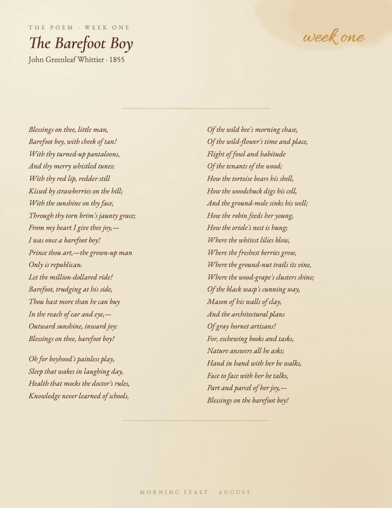 August Morning Feast — The poem itself
